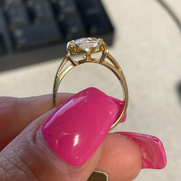 14K Solid Yellow Gold CZ Engagement Ring - Picture 5 of 8